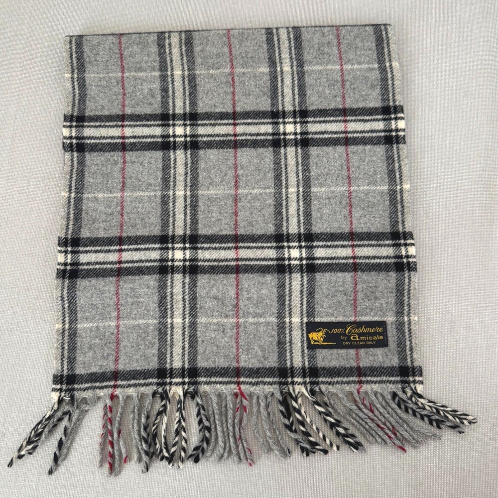 Amicale Cashmere Scarf‎ Gray/Black/Red/White Plaid